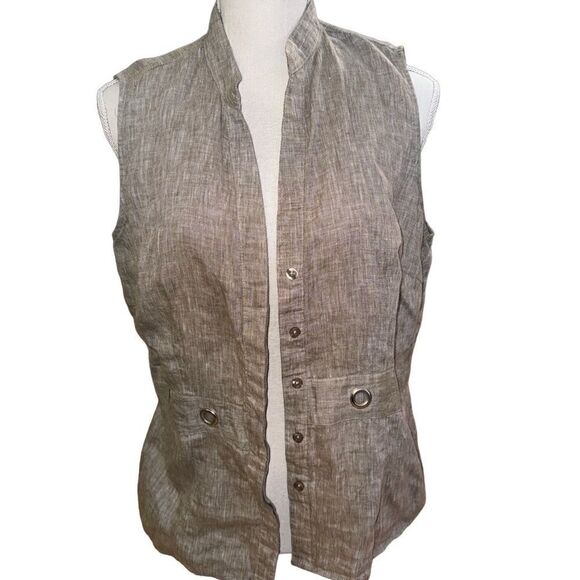 Tweeds Tan Neutral 100% Linen Sleeveless Button Down Top- Size Large - Picture 5 of 8